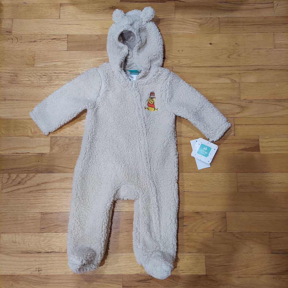 📢 NWT Disney Winnie The Pooh Fleece Footie with Bear Ears Jacket (Size: 12M)